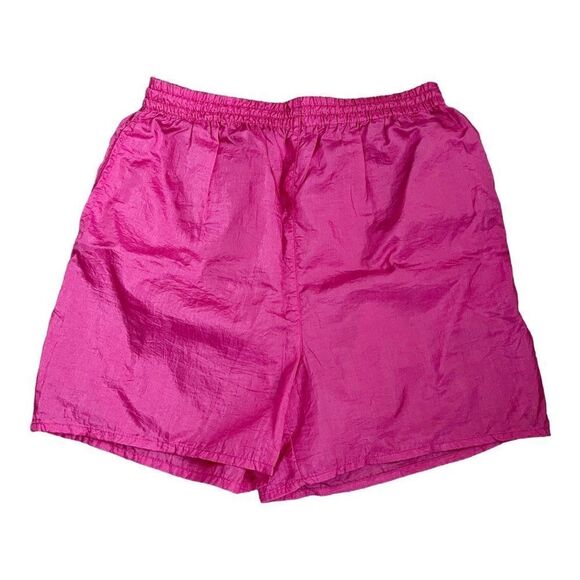 Vintage Shell Shack Shorts Size M Drawstring Pockets Bright Shiny Pink - Picture 4 of 7